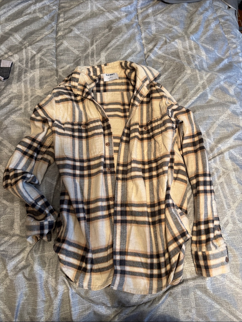 Old Navy Cream Plaid Snap-Front Kids Button-Down Shirt